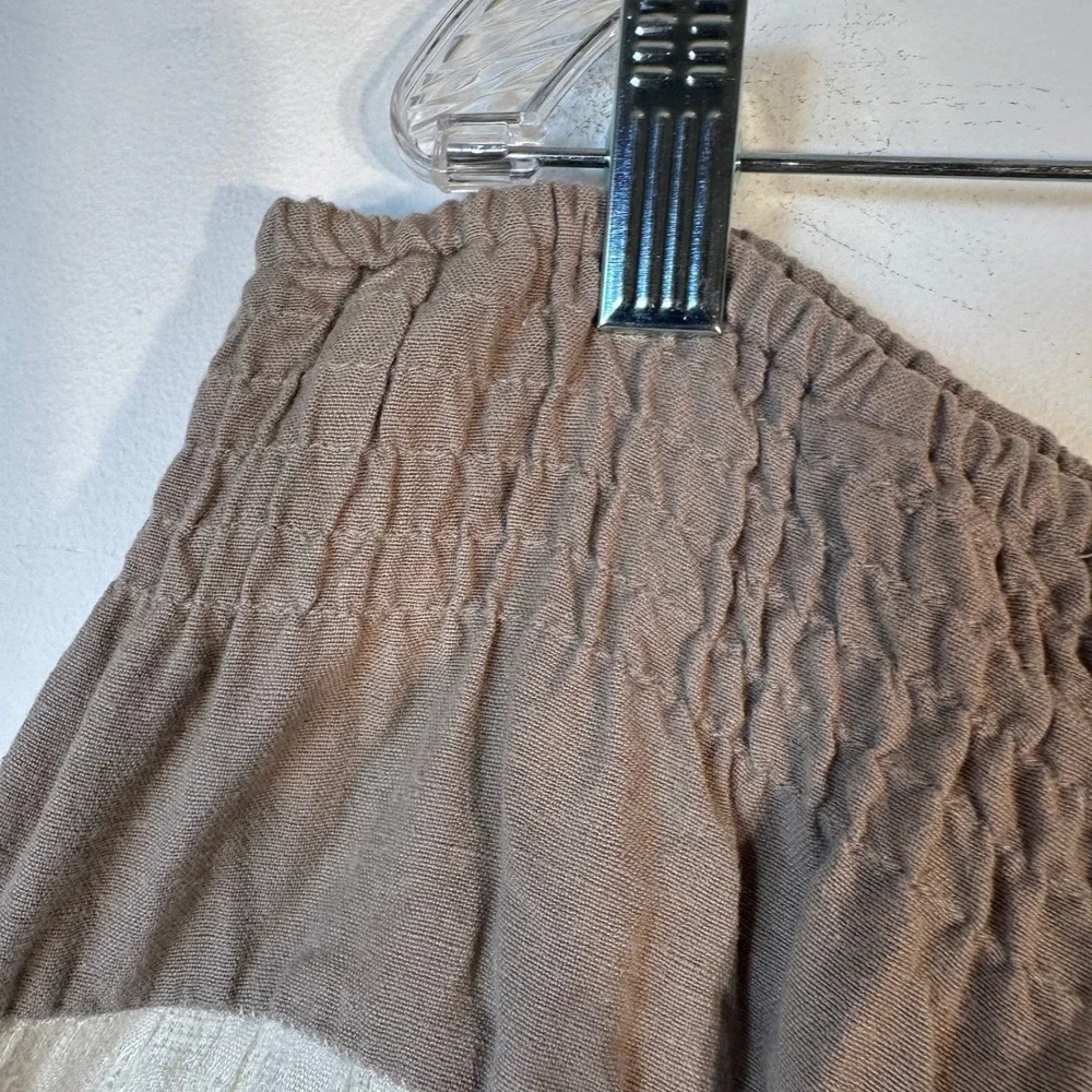 Coldwater Creek XL Taupe Cream Tiered Boho Midi Skirt Rayon Linen Cotton Smocked